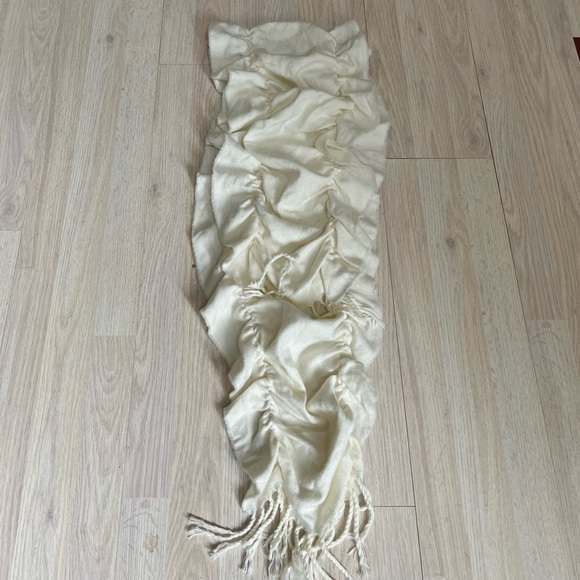 Elegant Ivory Ruffled Scarf with Fringes by Charming Charlie-L 70” x W 13” - Picture 8 of 10